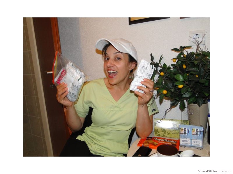 Janet with KD Cheese Packets in Dubrovnik