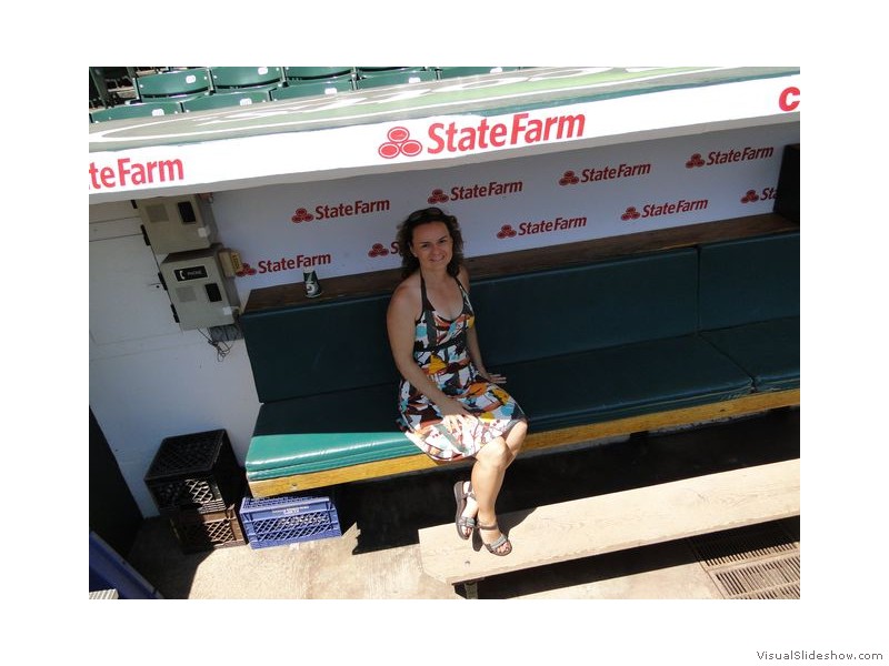 Rhonda in Cubs Dugout, Wrigley Field