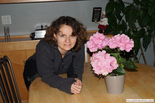 Rhonda with a Pink Hydragea