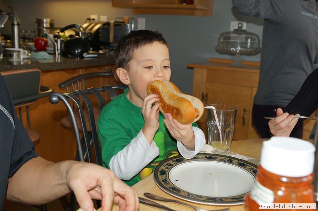 Connor Eating Big Hot Dog