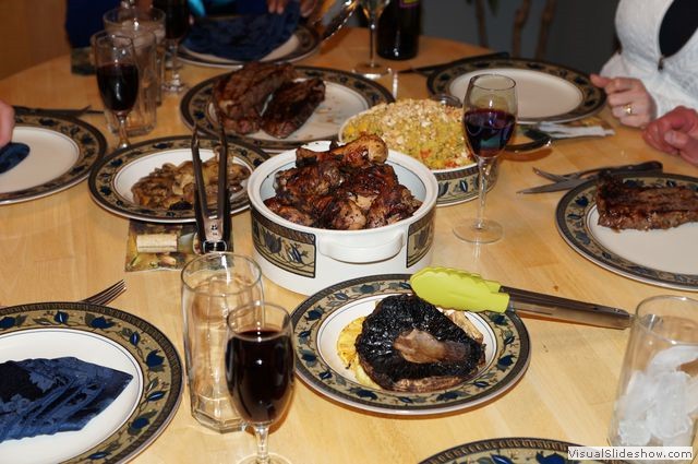 Mushrooms, Steak, Chicken, Fried Rice, Wine and BBQ Pineapple