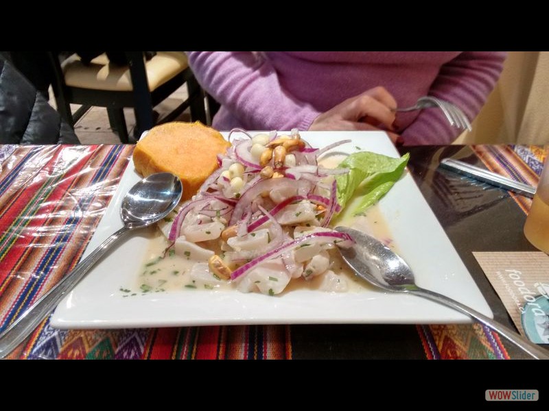 Koricancha Restaurant - Fish Ceviche with Onions and Sweet Potato