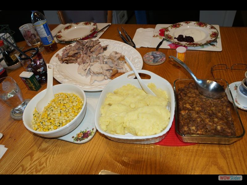 Turkey with Herbed Corn, Riced Potatoes and Stuffing