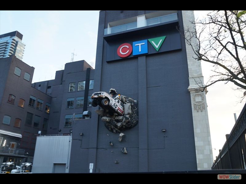 CTV Truck Sculpture of New Truck Crash on Queen Street in Toronto