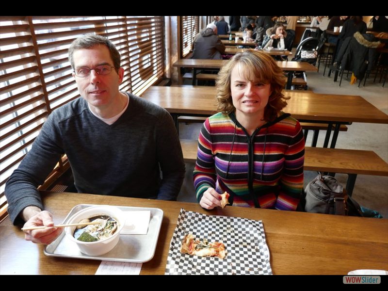 International Day - Chef's Assembly Hall - Steve and Rhonda with the Ramen Soup and Pizza from Ramen Isshin and the Good Son Pizza